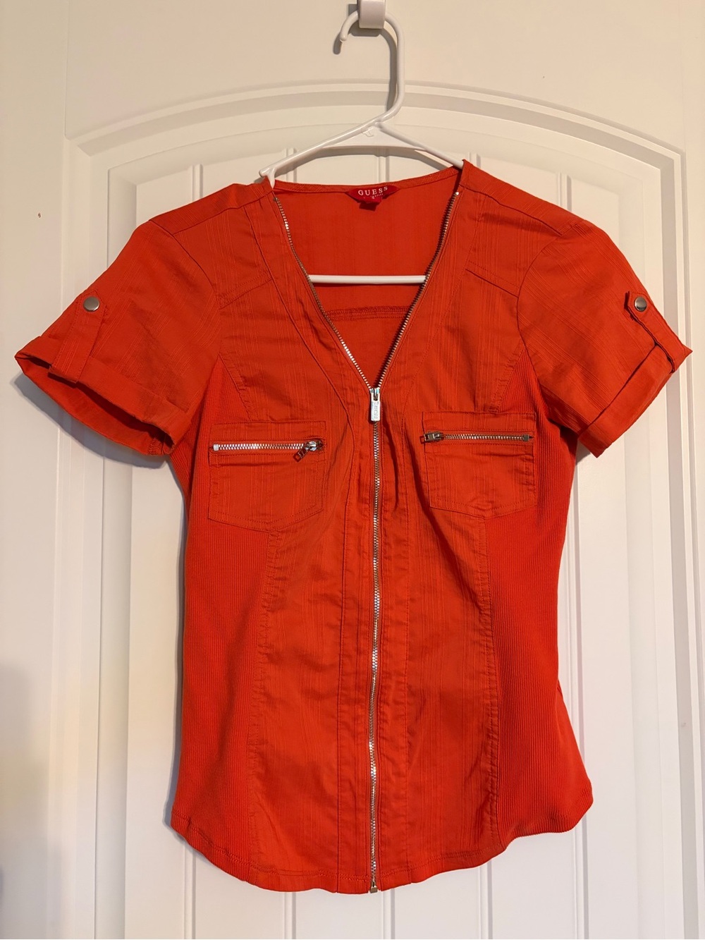GUESS Orange Short Sleeve Zip-Front Shirt